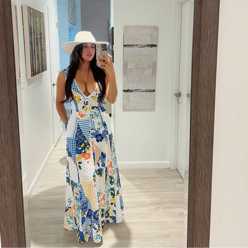 Lemonade Print Lace Trim Long Dress